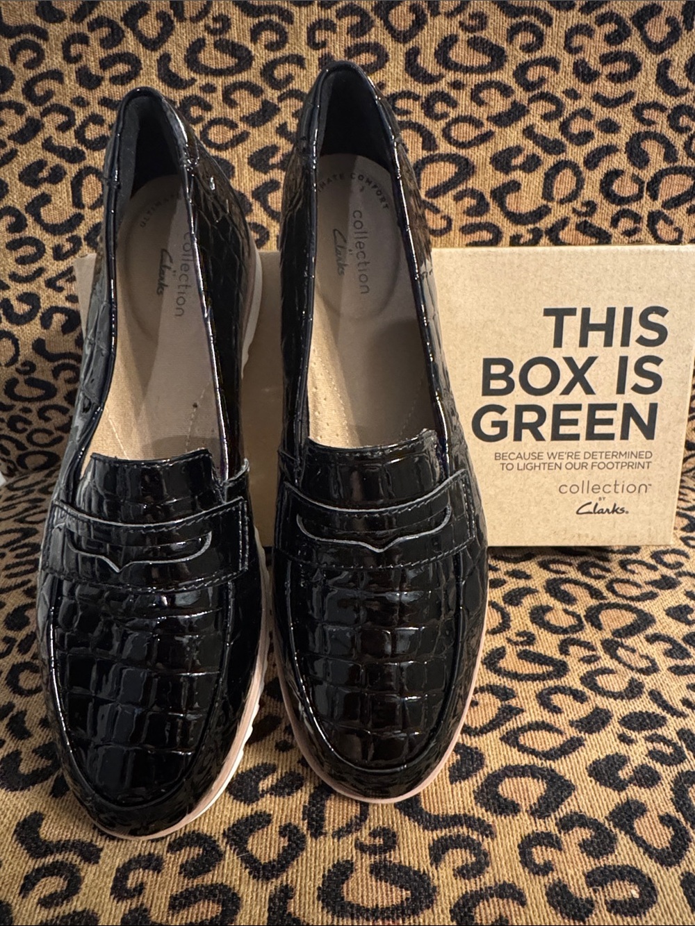 Clarks Black Patent Croc Slip-On Loafers - NWT- Box